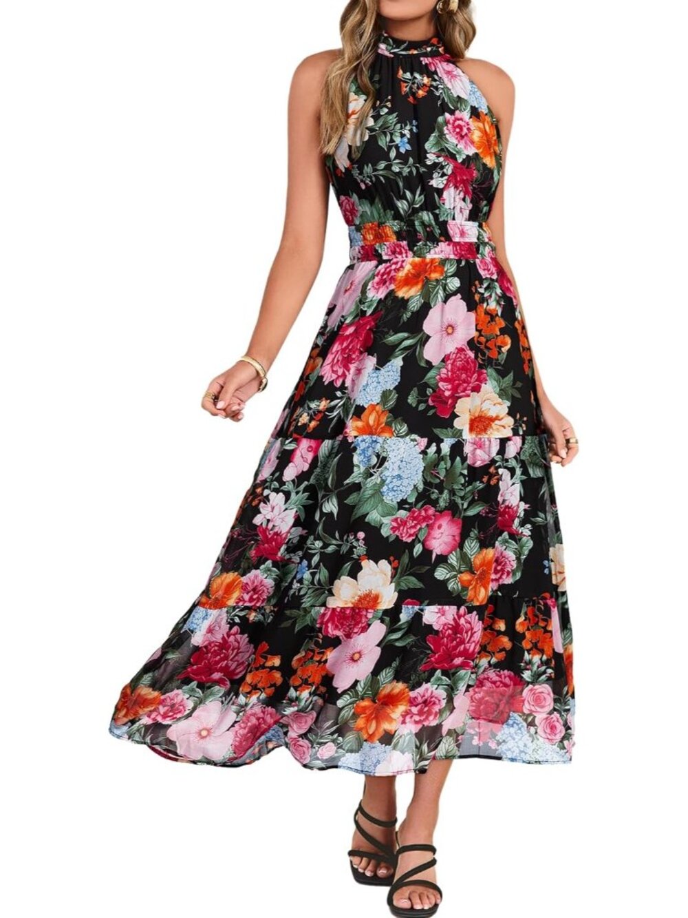 Women's Black Summer Vacation Boho Sundresses Formal Wedding Guest Maxi Dresses